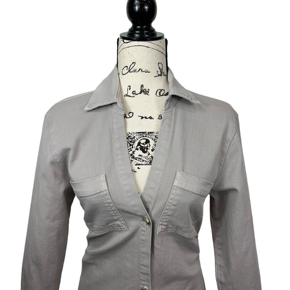 NWT Le‎ Jean Eliza Denim Taupe Mini Shirt Dress, XS - Picture 4 of 13